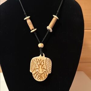 African Inspired Carved Bone & Bone Cord Wood Ethnic